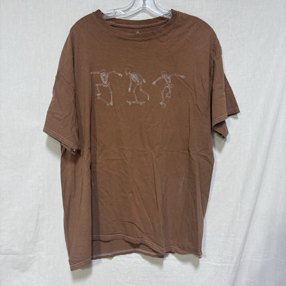 FULL TILT T Shirt Mens L Short Sleeve Tee Skateboarding Skeletons Brown Skater